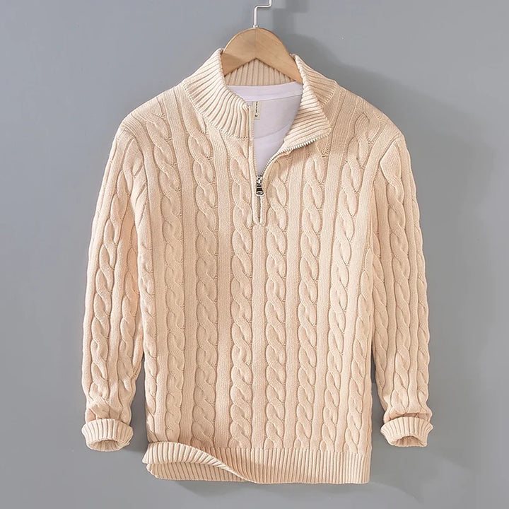 Vielseitiger Herren Langarm-Strickpullover mit Reißverschlusskragen, ideal für Alltag & Büro.