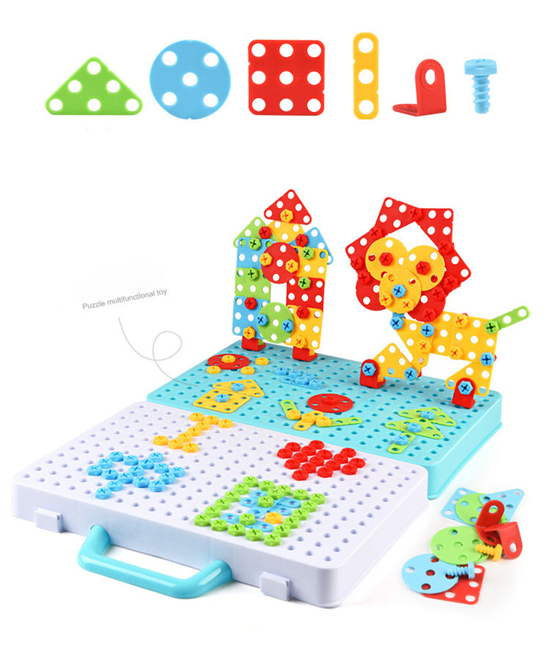 Detaillierte Ansicht der Spielzeugbohrmaschine aus dem Kinder Kreativset, ideal für kleine Konstrukteure.