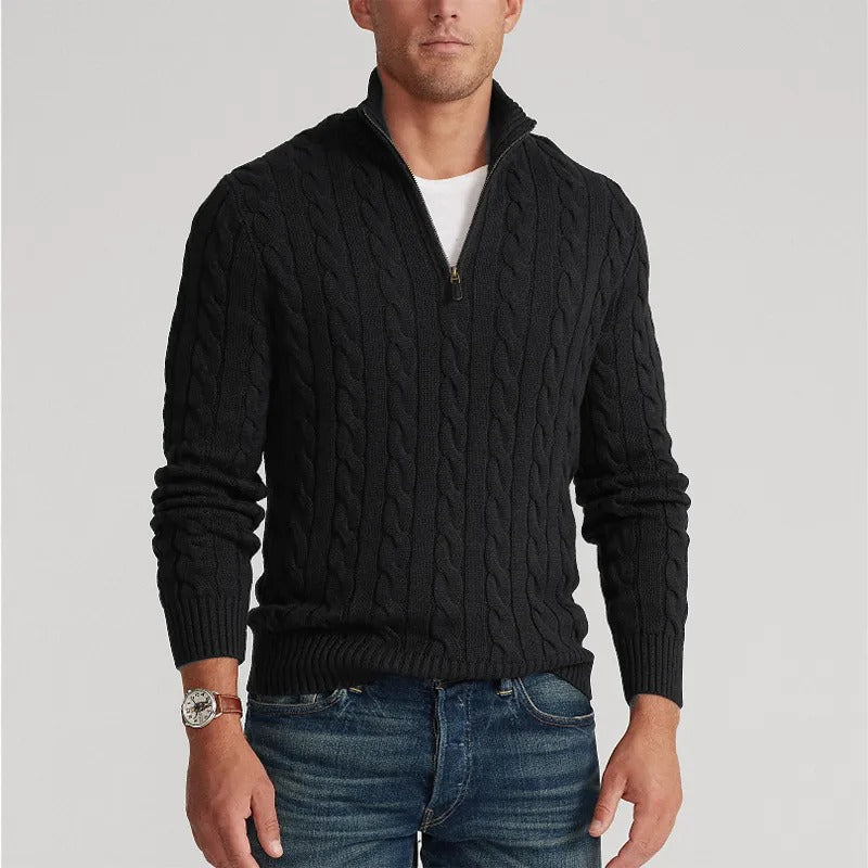 Lässige Herren Strickjacke mit Reißverschluss, hoher Kragen. Bequeme Herrenmode für Alltag & Freizeit.