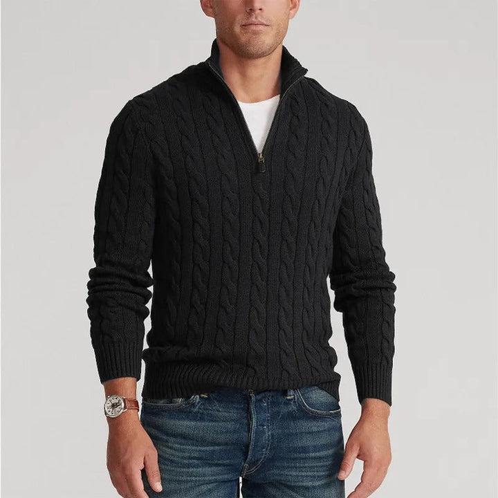 Lässige Herren Strickjacke mit Reißverschluss, hoher Kragen. Bequeme Herrenmode für Alltag & Freizeit.