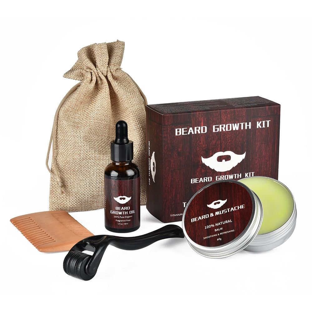 Bartwuchs-Kit für Herren: Bartöl, Balsam & Derma Roller fördern einen volleren, gepflegten Vollbart und Bartwuchs.