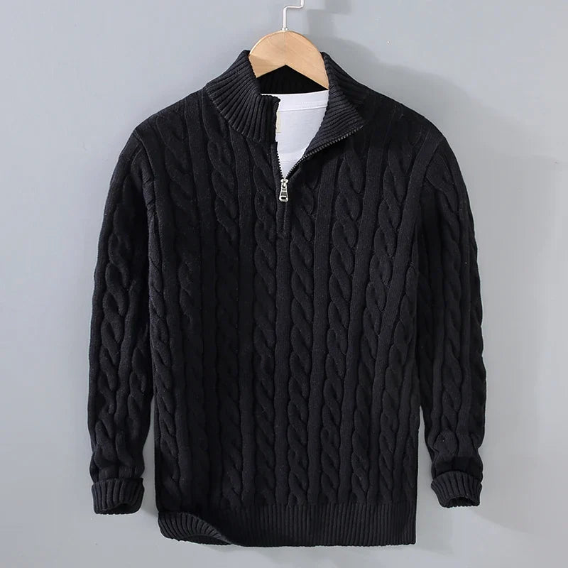 Herren Langarm-Pullover mit Reißverschlusskragen, warmer Strickpullover für Herbst und Winter.
