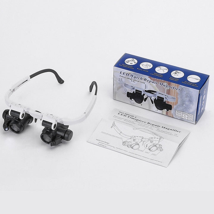 Kopfband Lupe mit LED-Beleuchtung, ideal für Uhrmacher, Feinmechanik und Elektronik Reparatur.