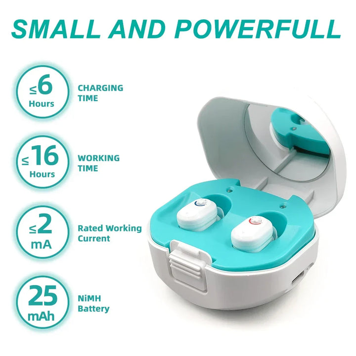 Fortschrittliche Mini In-Ear Hörgeräte mit Geräuschreduzierung für klare Klangwiedergabe.