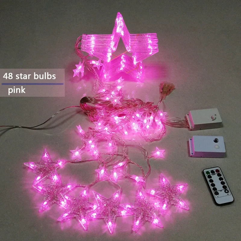 Detail der hochwertigen LED Sternen-Lichterkette, die robust für den Außeneinsatz gebaut ist.