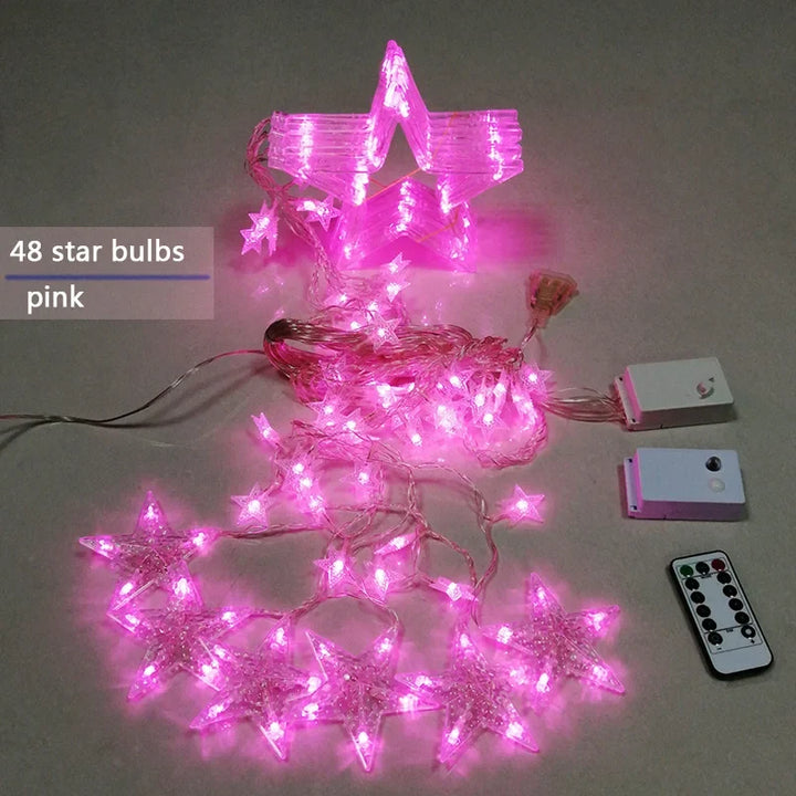 Detail der hochwertigen LED Sternen-Lichterkette, die robust für den Außeneinsatz gebaut ist.