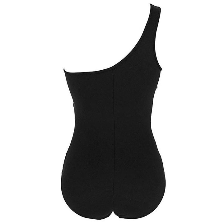 Blauer Ein-Schulter-Damenbadeanzug, schwimmanzug, figurformend. Eleganter Schnitt für Bademode & Sommerurlaub.
