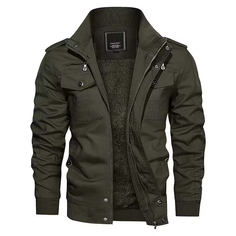 Herren-Herbstjacke mit mehreren Taschen, durchgehendem Reißverschluss, ideal für Outdoor & Freizeit.