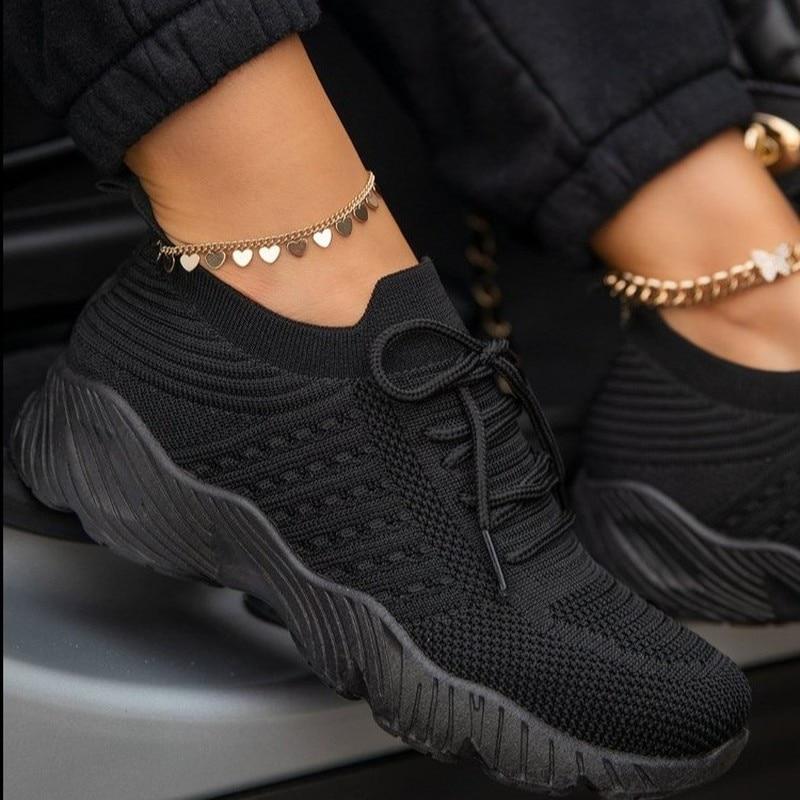 Damen Sports-Freizeitschuhe: Atmungsaktive leichte Sneakers mit dämpfender, rutschfester Sohle für Herbst.