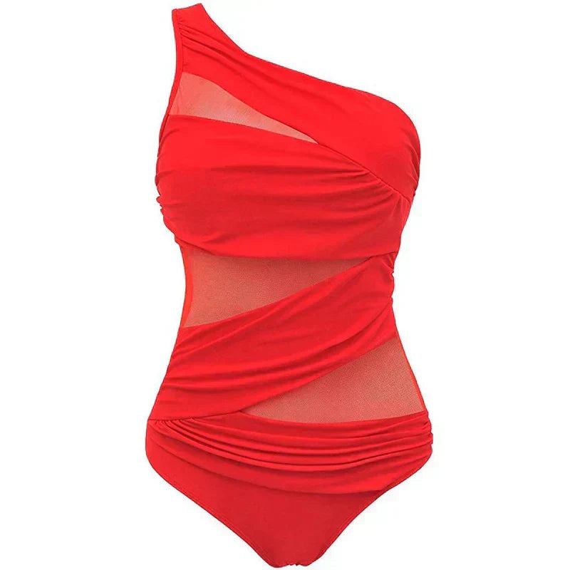 Damen Badeanzug Ein-Schulter, moderne Strandmode. Perfekt für Eleganz & Komfort am Strand im Sommer.