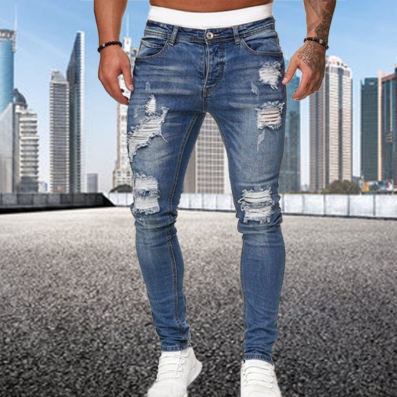 Herren Luuk Slim-Fit Jeans mit modischem Ripped & Destroy Look in Dark Blue für einen coolen Freizeit-Stil.