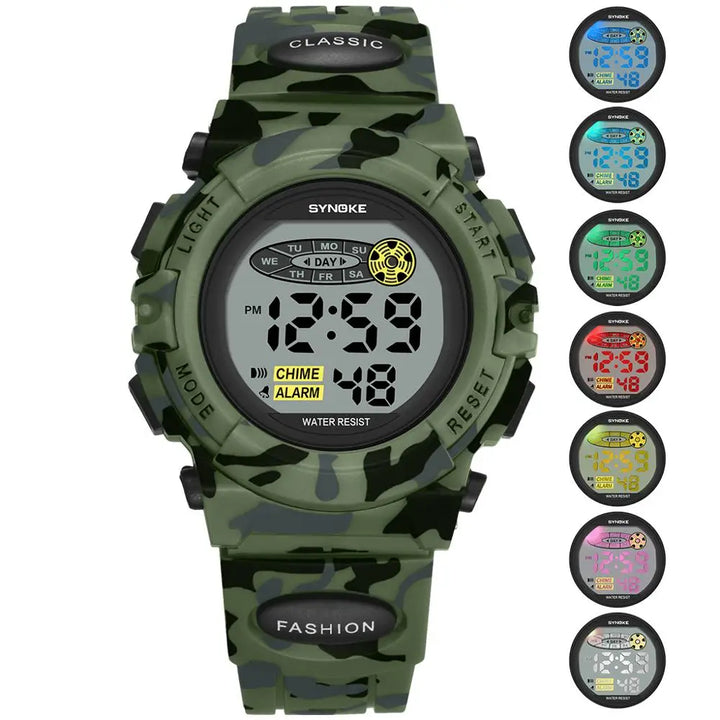 Langlebige Livano Kinderuhr, wasserdicht mit digitalem LED-Display. Robustes Silikonarmband für aktive Kinder.