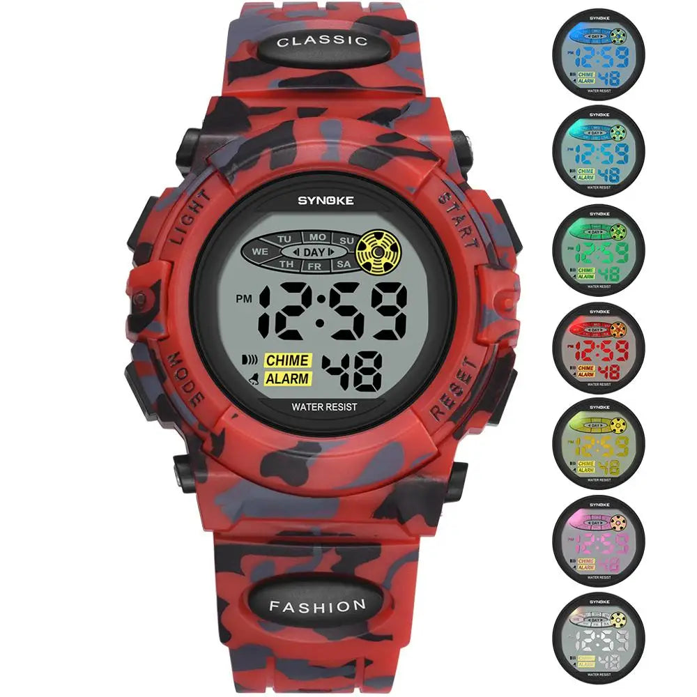 Robuste wasserdichte digitale Kinder Sportuhr mit LED-Display für Outdoor-Abenteuer. Perfekt für Jungen & Mädchen.