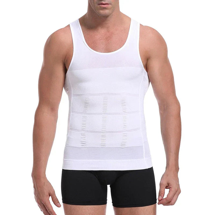 Unsichtbares Kompressionsunterhemd für Herren, weiß, formt den Oberkörper diskret.