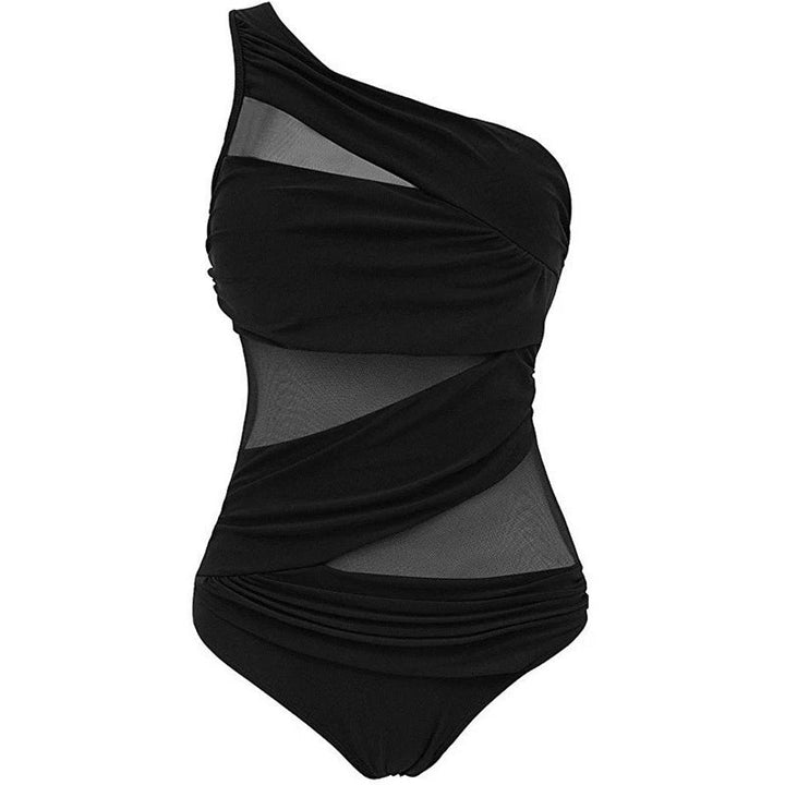 Schwarzer Ein-Schulter-Schwimmanzug für Damen, klassisch & elegant. Ideale Resort Wear und Bademode für Sommer.