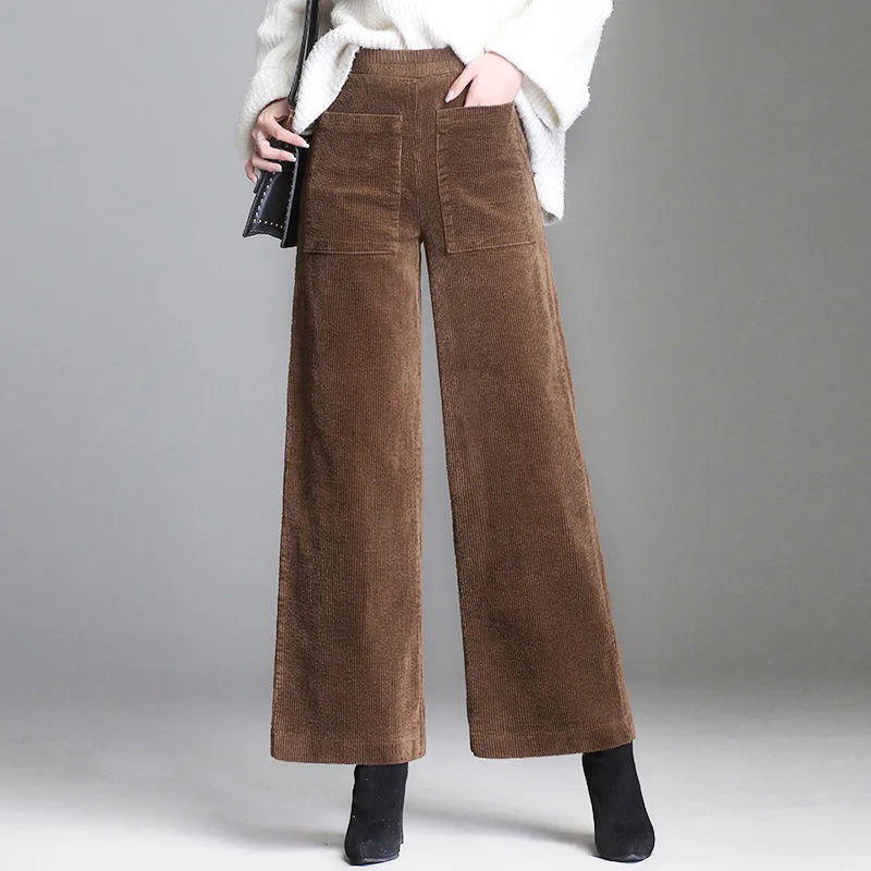 Damen High-Waist Schlaghose, elegant und retro, ideal für Freizeit und Alltag.