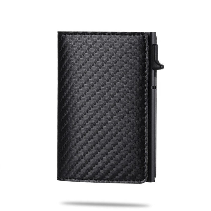 Elegante Herren Geldbörse aus Leder mit AirTag Fach auf einem Schreibtisch, innovatives Design.