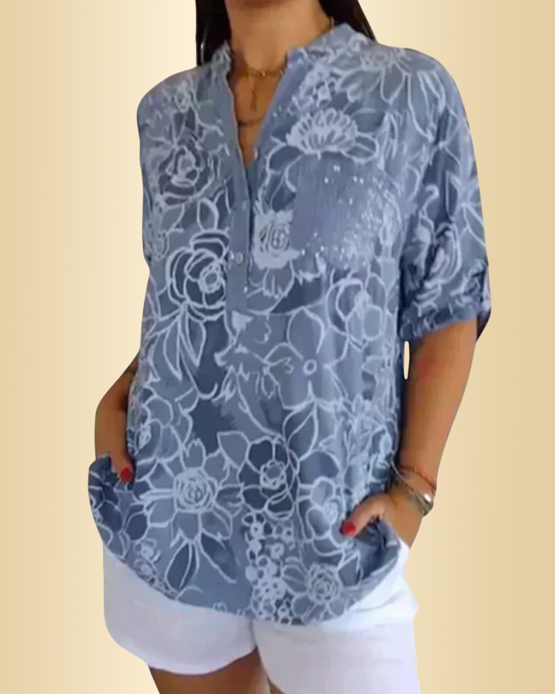 Leichte, luftige Damen Blumenbluse mit lockerem Schnitt und Blumenmuster, ideal für Sommer & Frühling.