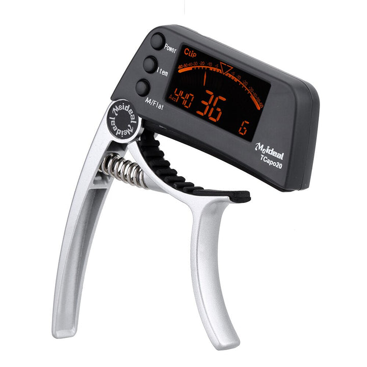 Hochwertiger 2-in-1 Capo & Stimmgerät aus robustem, leichtem Aluminium, perfekt für Musiker unterwegs.