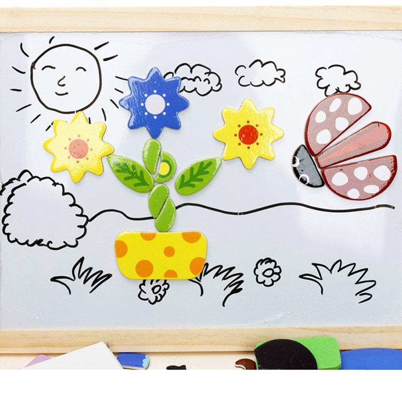 Multifunktionale magnetische Kinderspieltafel mit Kreide- & Magnetseite für vielseitigen Lern- & Malspaß.