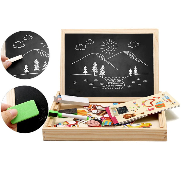 Robuste Holz-Spieltafel mit Magnetfunktion, ideal für kreatives Zeichnen & Lernen bei Kindern.