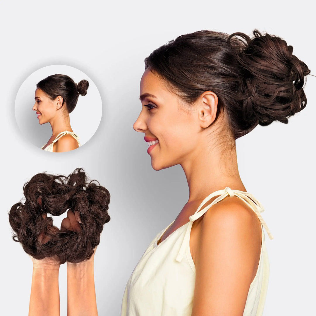 Haar Scrunchie mit Dutt-Effekt für voluminösen Look, Kunsthaar Accessoire.