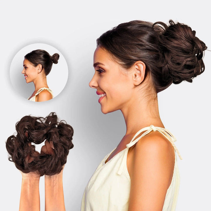 Haar Scrunchie mit Dutt-Effekt für voluminösen Look, Kunsthaar Accessoire.