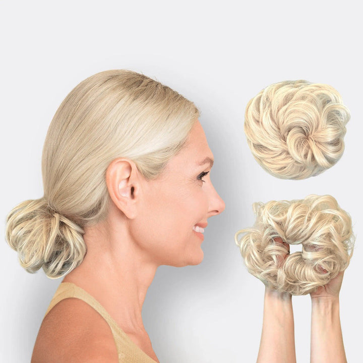 Mehr Volumen für Ihre Frisur mit diesem Dutt-Scrunchie aus Kunsthaar, braun.