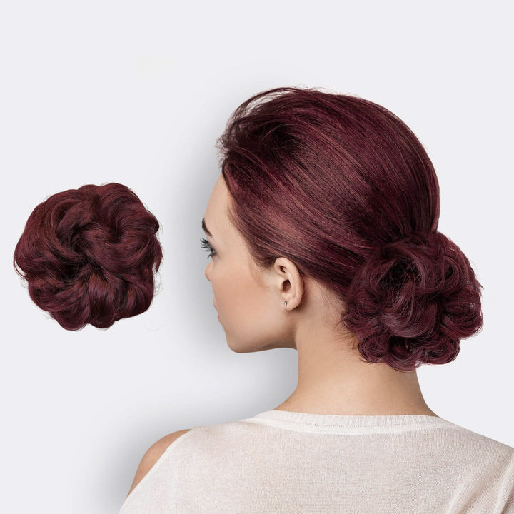 Kunsthaar Scrunchie für einen natürlichen, voluminösen Haardutt, Braun.