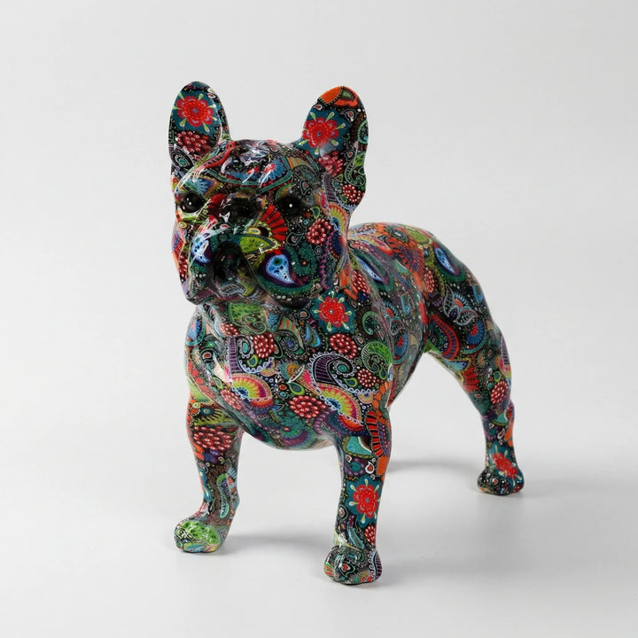 Besondere Bulldoggen Geschenkidee: Handbemalte Figur im Graffiti-Stil, ein einzigartiges Wohndekor.