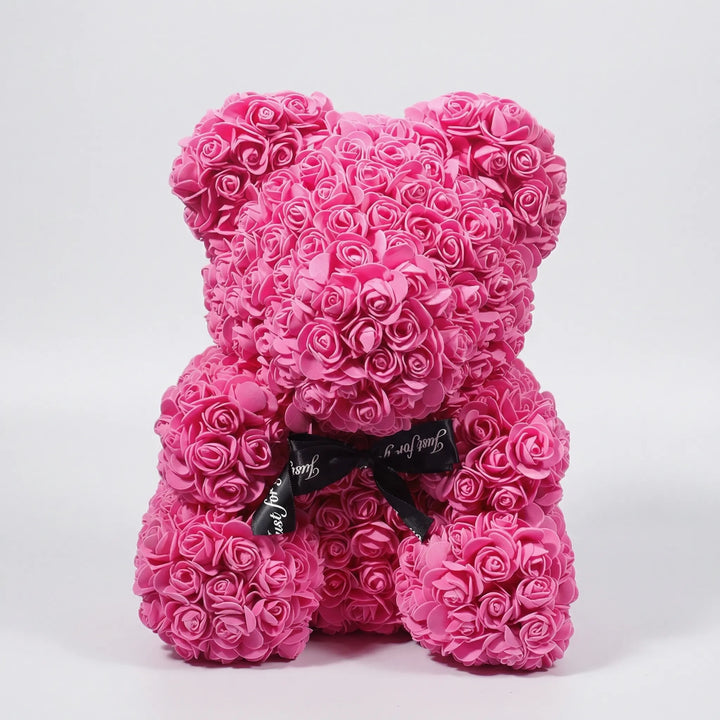 Luxuriöser Rosenbär aus roten Kunstrosen, exquisites Geschenk für Partner & Freunde zu jedem Anlass.
