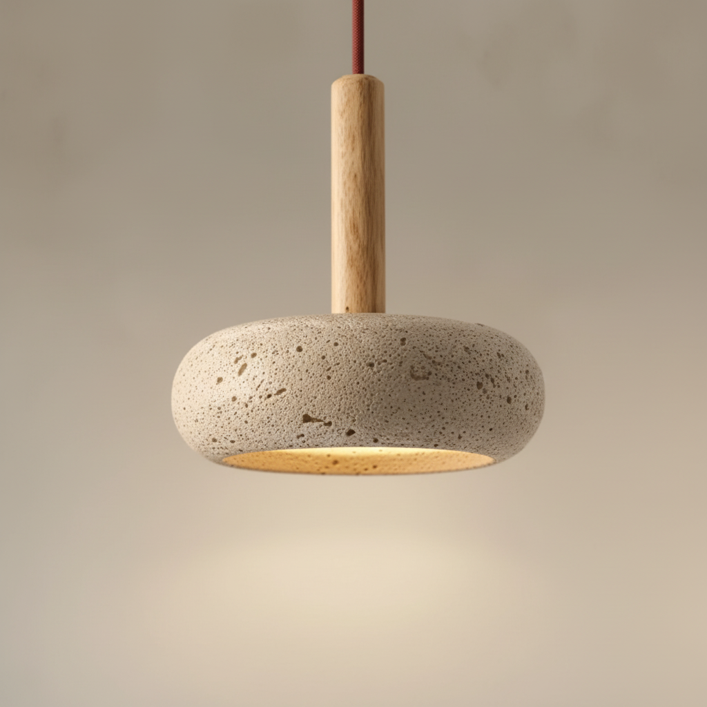 Design-Deckenleuchte TranquilRing aus Stein. Diese Hängeleuchte bietet warmes Ambiente-Licht für Wohn- & Esszimmer.