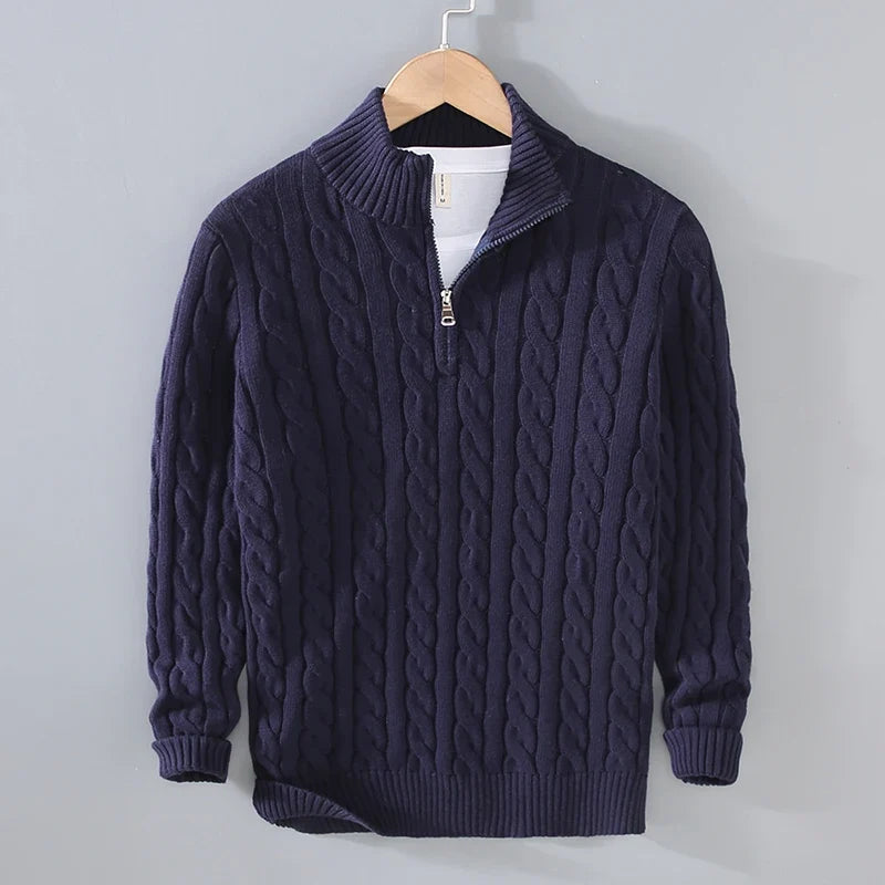 Moderner Herren Langarm-Strickpullover mit Reißverschlusskragen, perfekter bequemer Freizeit-Look.