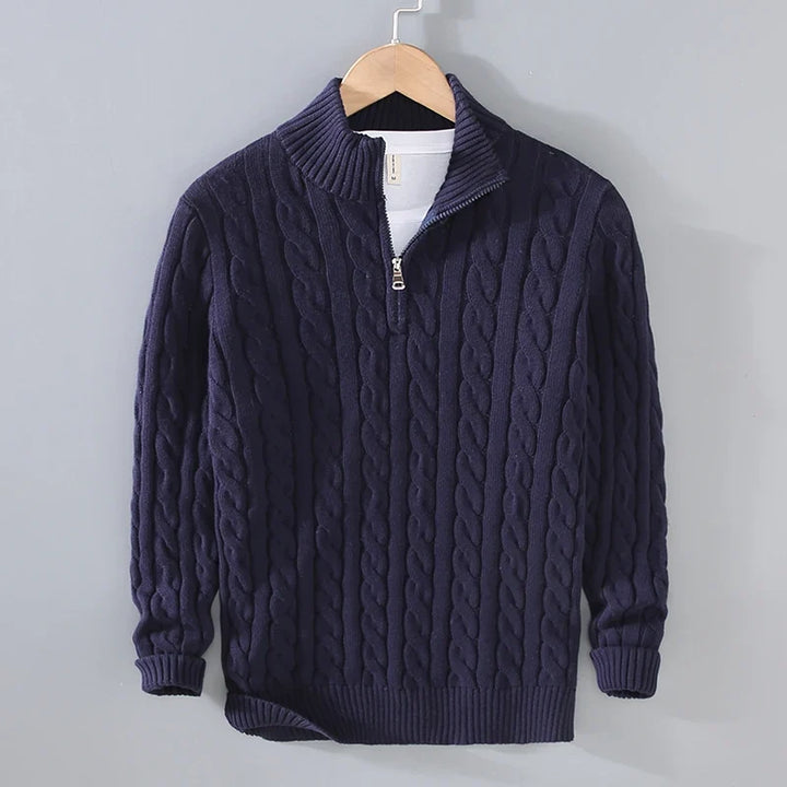 Moderner Herren Langarm-Strickpullover mit Reißverschlusskragen, perfekter bequemer Freizeit-Look.