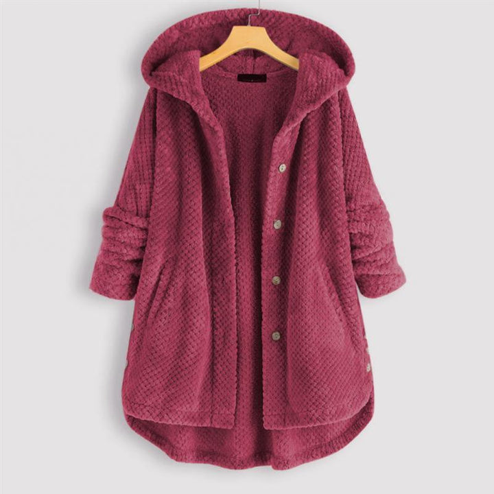Damen Wendjacke mit Kapuze, zweite Farbe/Seite, an Model getragen. Vielseitige Frühlingsjacke, bequem & modern.