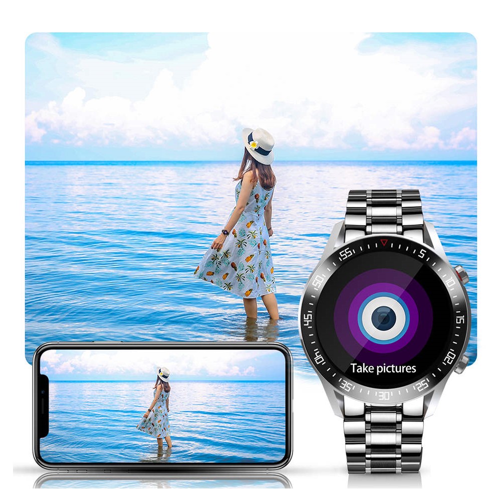 Stilvolle Edelstahl-Smartwatch, perfekt als Geschenk für Technik-Begeisterte. Wasserdichtes Wearable.