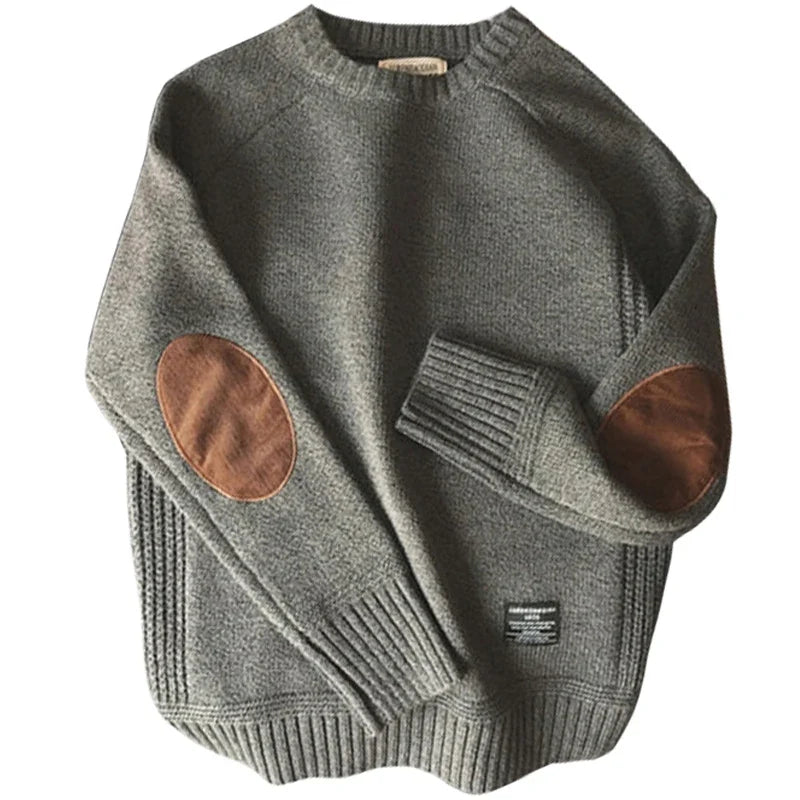 Herren Strickpullover mit stilvollen Ellenbogen-Patches. Eleganter & warmer Herren Pullover für Herbst/Winter.