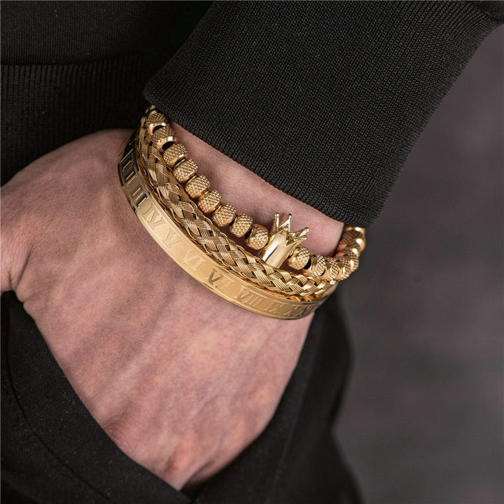 Herren Armbandset Julius: Hochwertiger Schmuck mit Kronen-Design und römischen Ziffern. Edles und stilvolles Accessoire.
