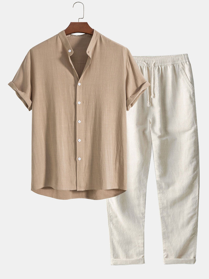 Modisches Herren Set mit Kurzarmhemd & Hose, ideal für Frühling & Sommer, eleganter Freizeit-Look.