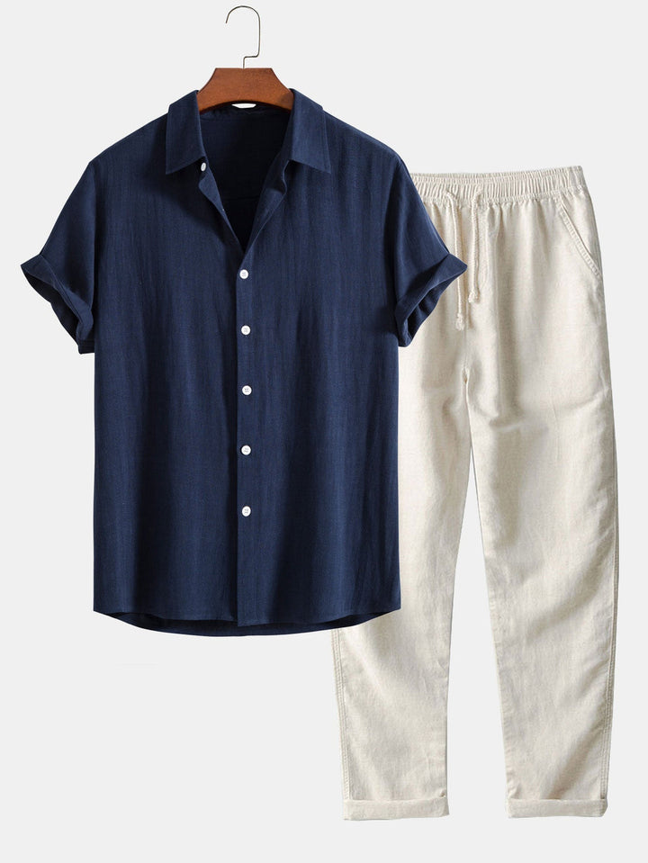 Herren Kurzarmhemd & Hose Set, eleganter Freizeit-Zweiteiler für Männer im Sommer, bequeme Mode.