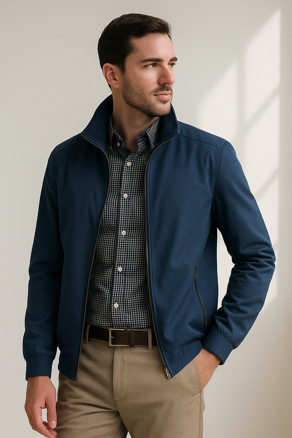 Modische leichte Übergangsjacke für Herren mit Stehkragen, perfekt für kühle Frühlingstage.