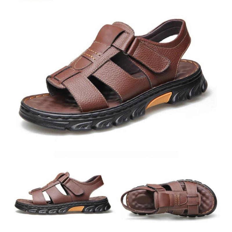 Leichte, entlastende orthopädische Sommersandalen Thijs aus Leder für Herren mit bester Fußunterstützung.