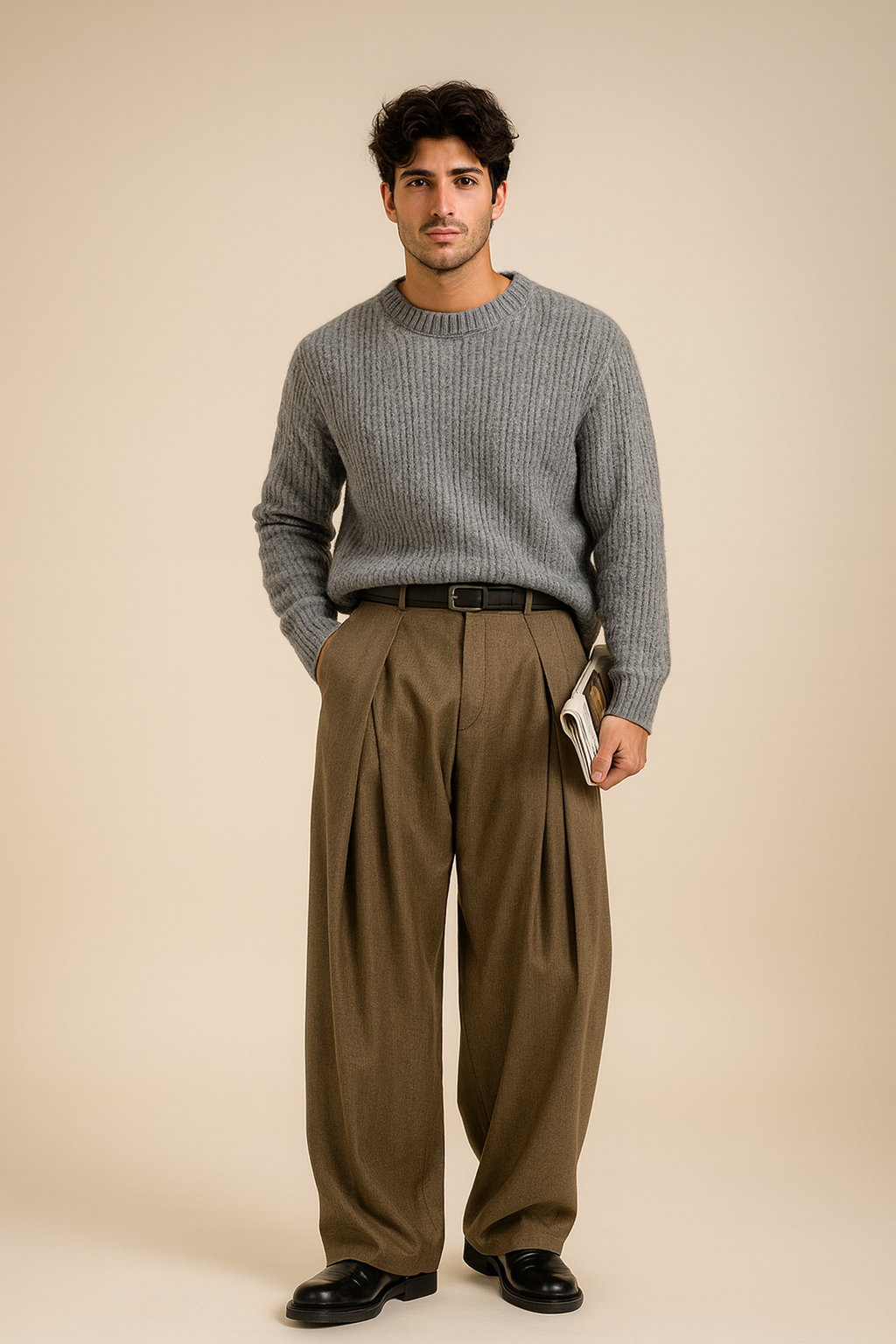 Klassische Herrenhose mit weitem Bein, zeitlos elegant und vielseitig kombinierbar. Perfekt für Büro & Events.