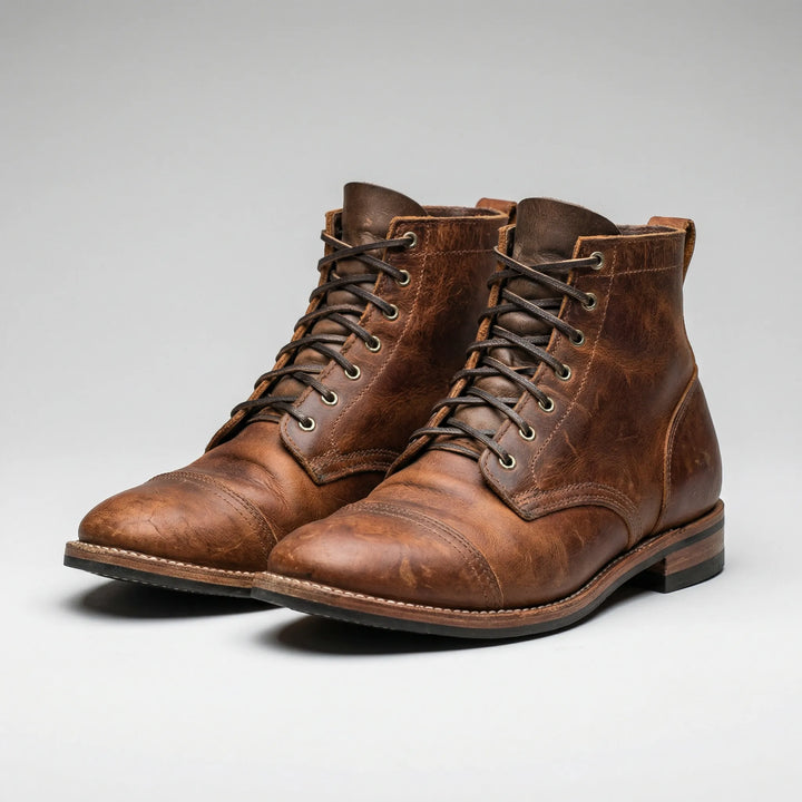 Elegante braune Herren Schnürstiefel 'Declan', perfekt für casual & modebewusste Herbstlooks.