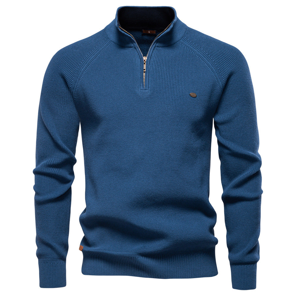 Business Casual Herrenpullover mit Reißverschluss & Stehkragen. Hochwertiger Strick für Komfort.