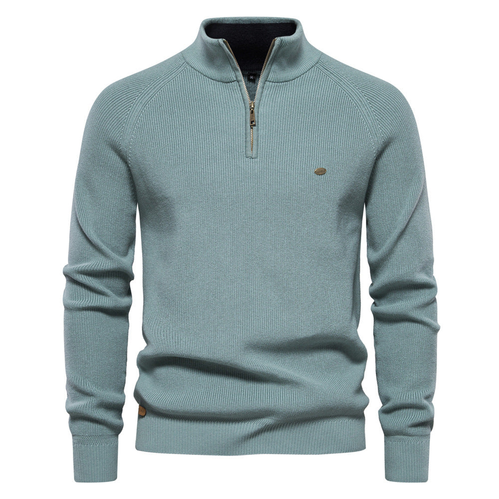Lässiger, eleganter Herren Strickpullover mit Halb-Reißverschluss. Mateo Modell für kühle Tage.