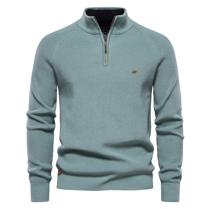 Lässiger, eleganter Herren Strickpullover mit Halb-Reißverschluss. Mateo Modell für kühle Tage.