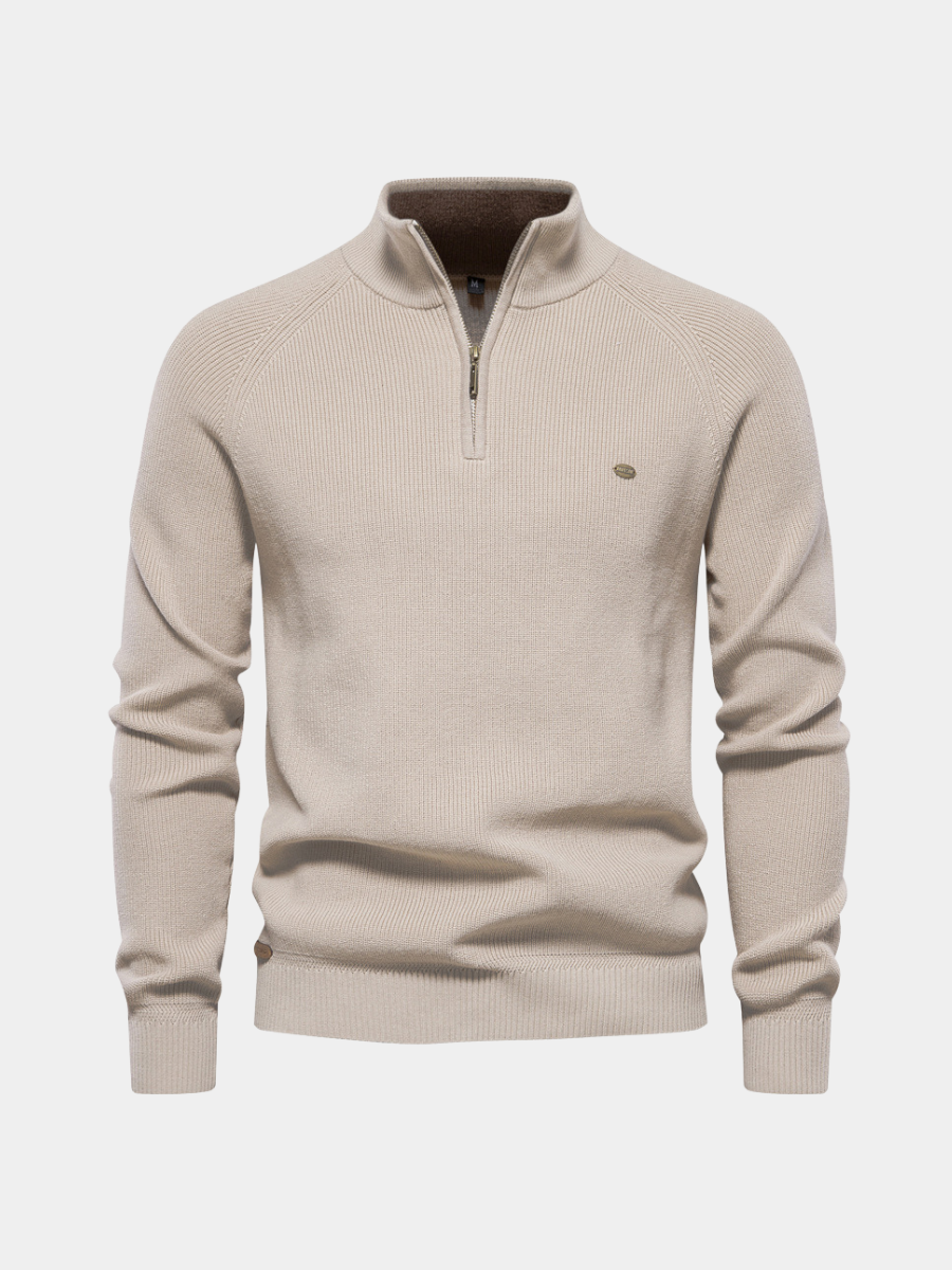 Kuscheliger Herren Halb-Reißverschluss Pullover in Strickoptik. Perfekt für kühle Wintertage & Komfort.
