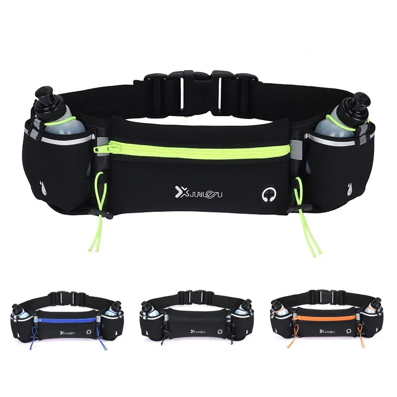 Verstellbarer Unisex Sportgürtel mit praktischer Handytasche & Flaschenhalter. Perfekt für Laufen & Fitness.