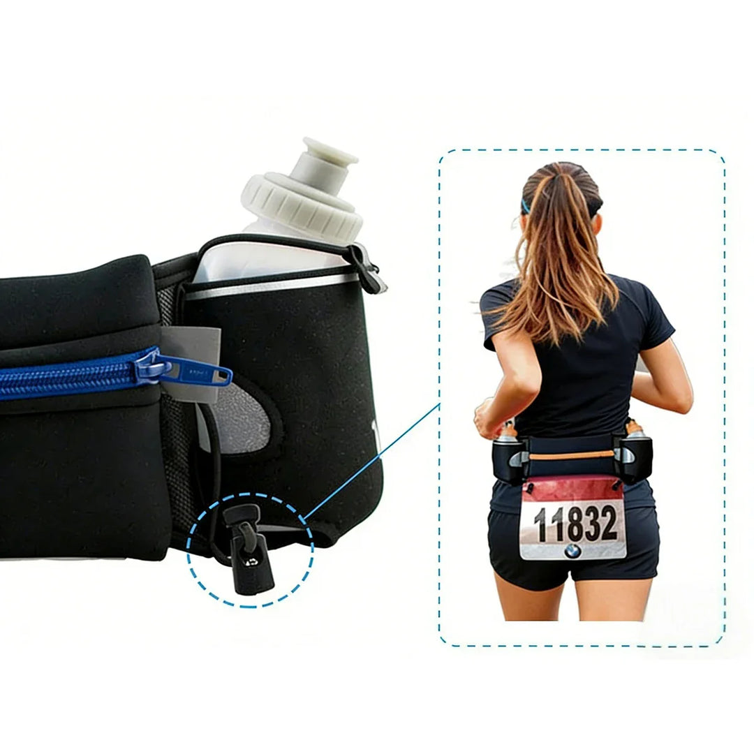 Unisex Sport-Bauchtasche mit Flaschenhalter & Handytasche. Ideal für Laufen, Wandern, Fitness. Lycra.